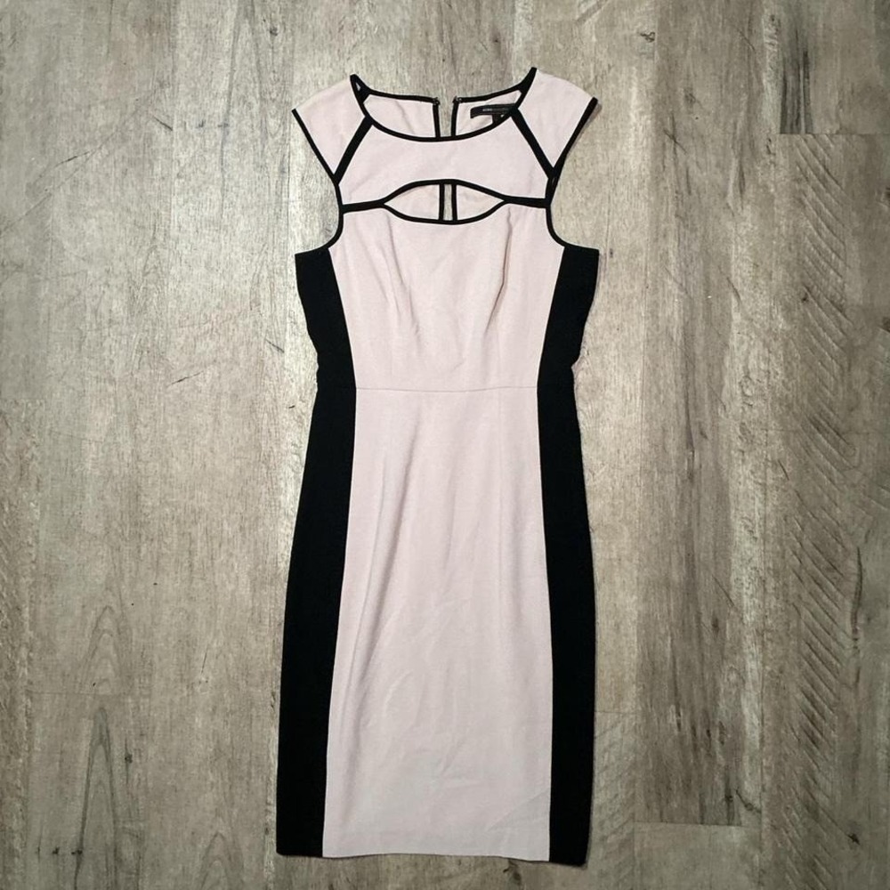 BCBGMaxAzria Colorblock Dress Cutout Back Size 2 Black Pink Going Out